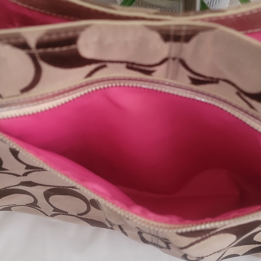 Coach Signature Brown and Pink Tote Bag - Picture 9 of 14